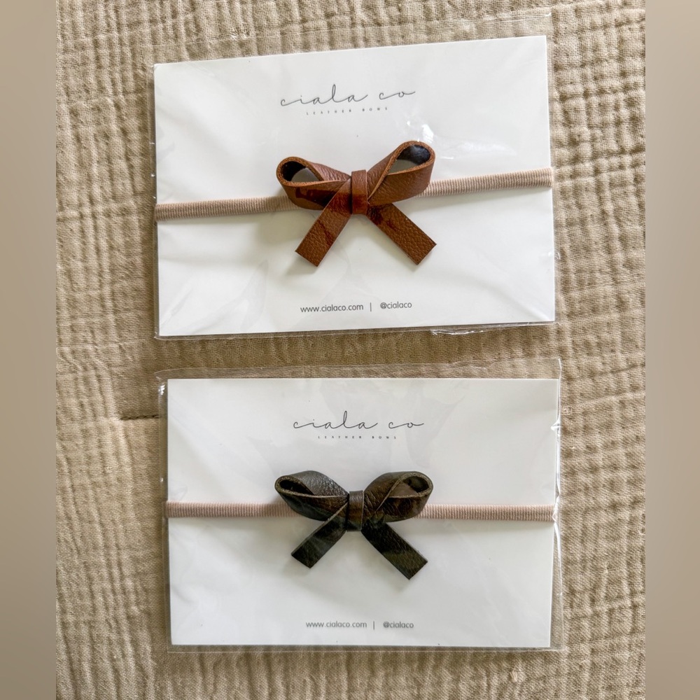 Set of Two Leather Baby Bows